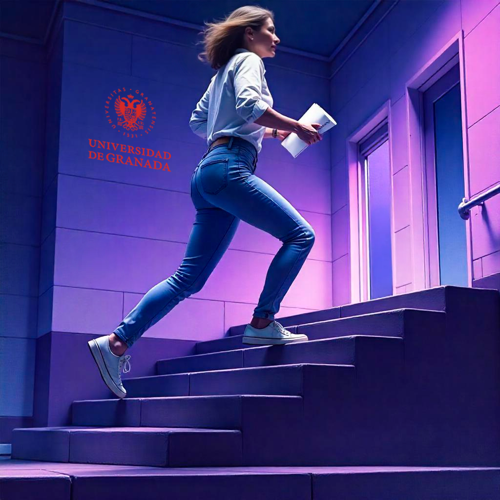 Mujer subiendo escalones rápidamente