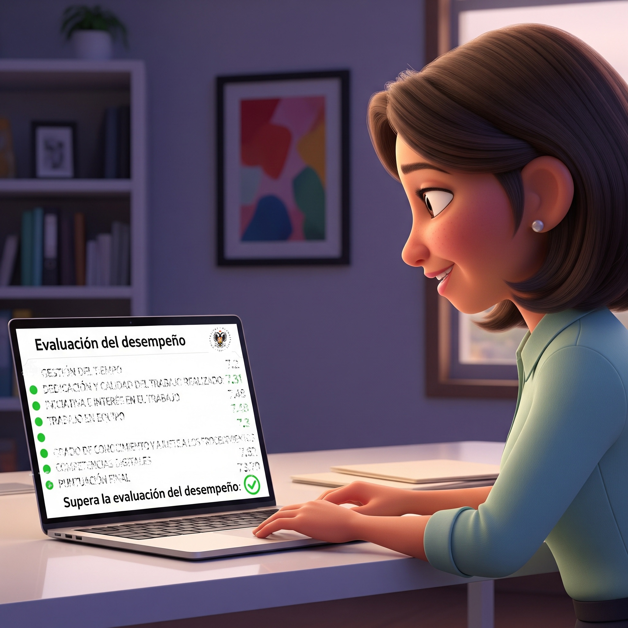 Mujer viendo los resultados de la evaluación del desempeño