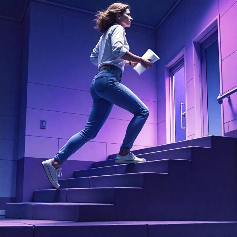 Chica subiendo escalones corriendo